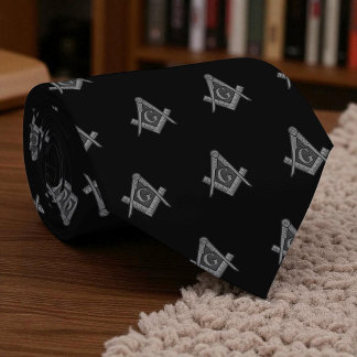 Black Masonic Masonry Freemason Pattern Tie