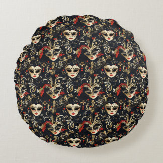 Black Masquerade Mask  Round Pillow