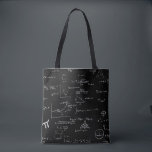 Black Math Teacher Mathematics Equations Pattern Tote Bag<br><div class="desc">Great tote bag for math students and math teachers. The background is black and the math equations and graphics are made in white so it looks like chalk. Illustrated and designed by Patricia Alvarez.</div>