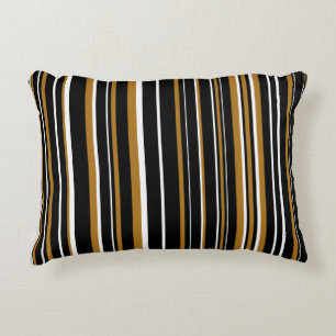 Black, Matte Gold, and White Barcode Stripe Decorative Pillow