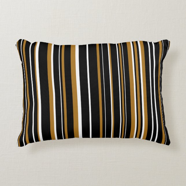 Black, Matte Gold, and White Barcode Stripe Decorative Pillow (Front)