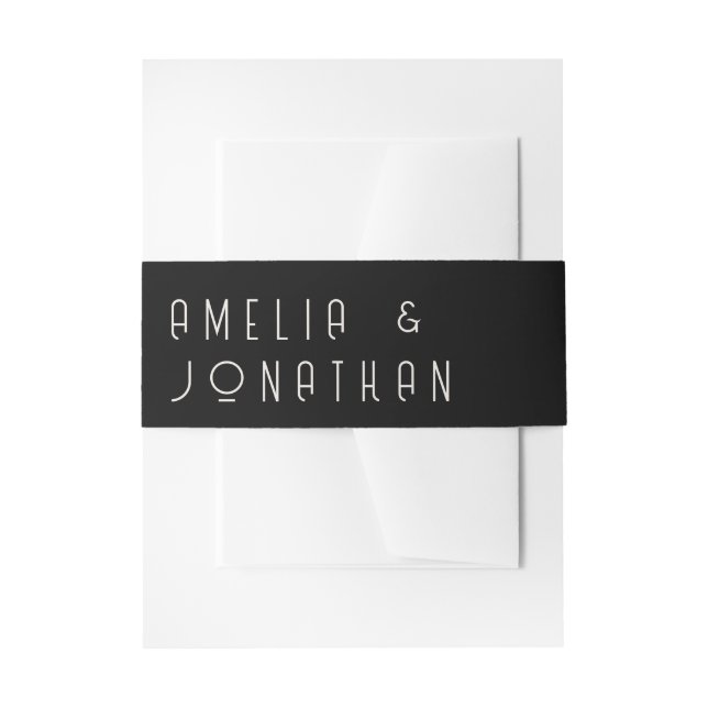 Black Matte Simple Minimal Formal Wedding Invitation Belly Band (Front Example)