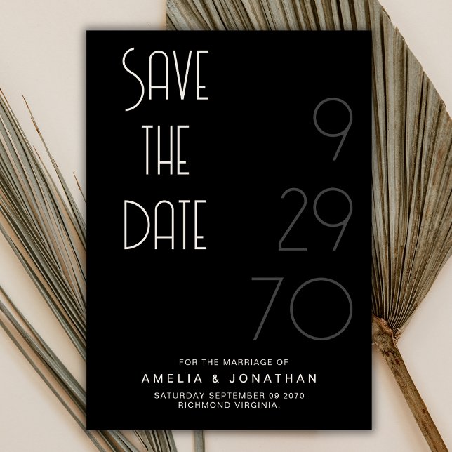 Black Matte Simple Minimal Wedding Save The Date (Créateur téléchargé)