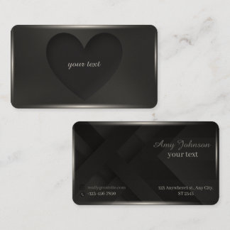 Black matte sunken heart on the surface elegance business card