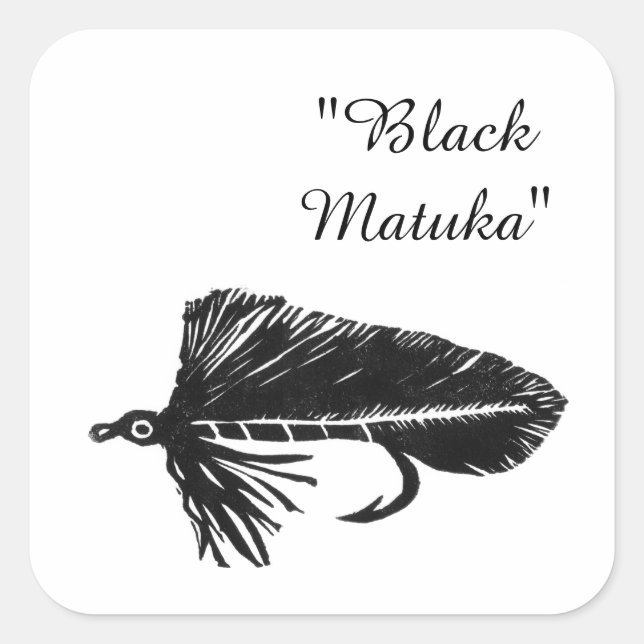 Black Matuka streamer, fly fishing, fly tying art Square Sticker (Front)