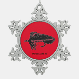 Black Matuka streamer, fly tying, fly fishing art Snowflake Pewter Christmas Ornament