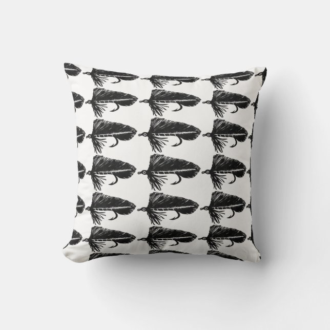 Black Matuka Trout Fly Return Address Label Throw  Pillow (Front)
