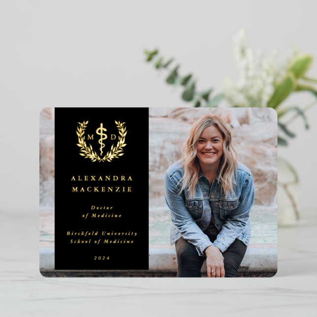 Black MD Asclepius Graduation Photo Announcement (Standing Front)