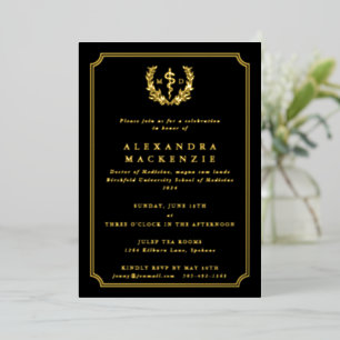 Black MD Asclepius + Laurel Wreath Graduation