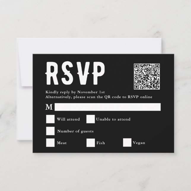 Black Meal Choice Wedding Scan Qr Code RSVP Card (Front)