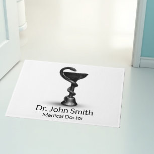 Black Medical Bowl Hygieia Snake White Caduceus Doormat