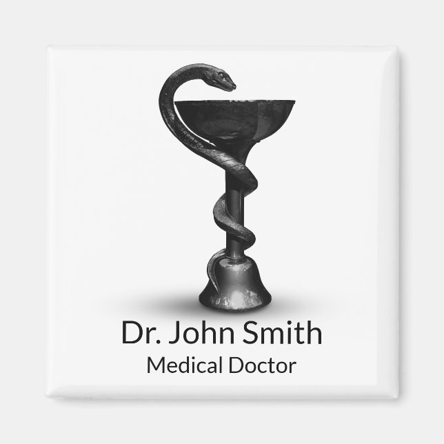 Black Medical Bowl Snake Hygieia White Caduceus Magnet (Front)