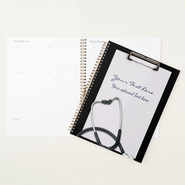Black Medical Clipboard with Stethoscope Planner (Display)