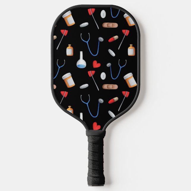 Black Medical Pattern Pickleball Paddle (Front)