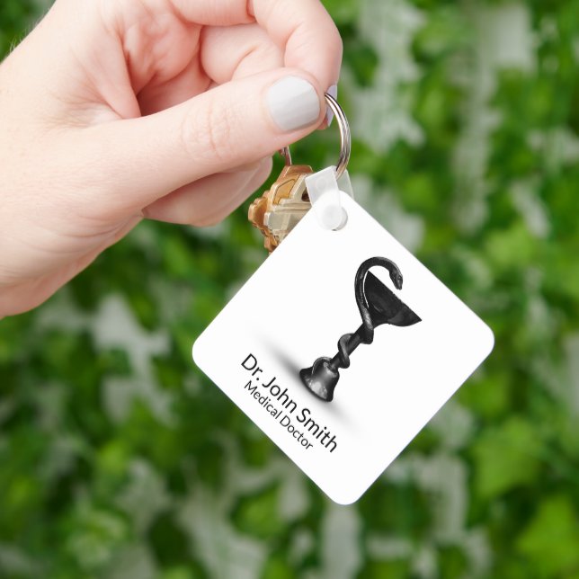 Black Medical Snake Bowl Hygieia White Caduceus Keychain (Hand)