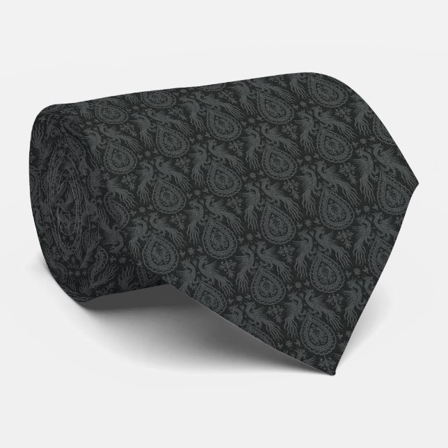 Black Medieval Dragons Neck Tie (Rolled)