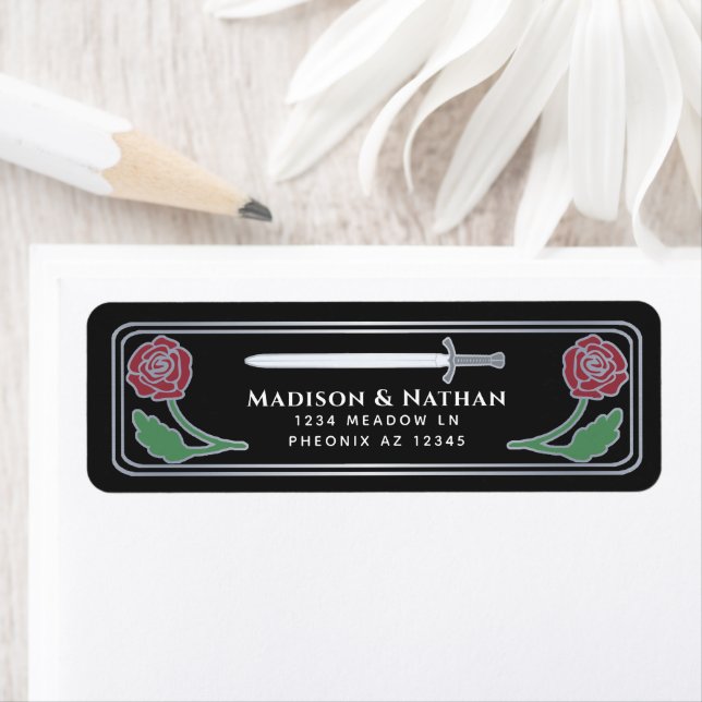 Black Medieval Fantasy Silver Sword Wedding Label (En situation)