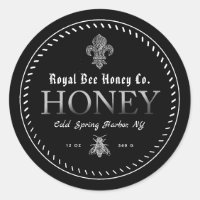 Black Medieval Fleur Des Lis Honey Label with Bee