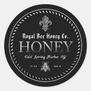 Black Medieval Fleur Des Lis Honey Label with Bee
