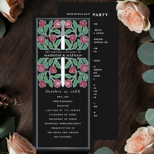 Black Medieval Floral Silver Sword Royal Wedding Program
