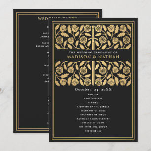Black Medieval Gold Sword Royal Wedding Program