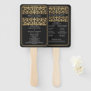 Black Medieval Gold Sword Royal Wedding Program Hand Fan