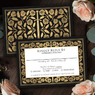 Black Medieval Gold Sword Royal Wedding RSVP Card
