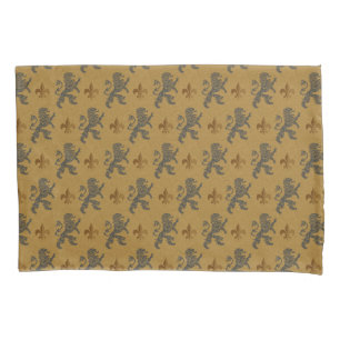 Black Medieval Lions Fleurs Pillowcase