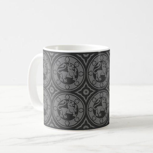 Black Medieval Lions Mug (Front Left)