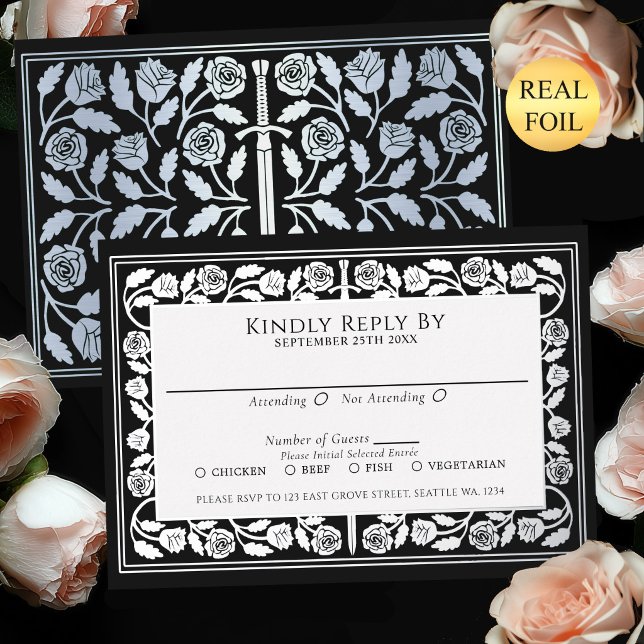 Black Medieval Silver Sword Royal Wedding RSVP (Creator Uploaded)