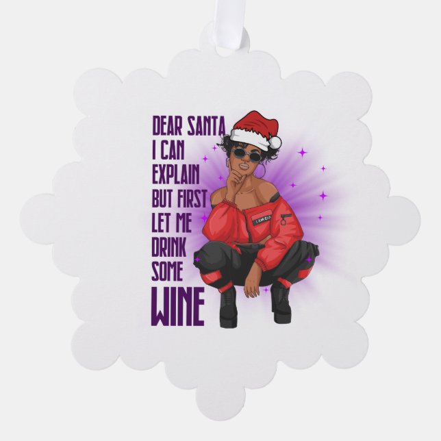 Black melanin naughty sista wine lover Christmas+ Ornament Card (Front)