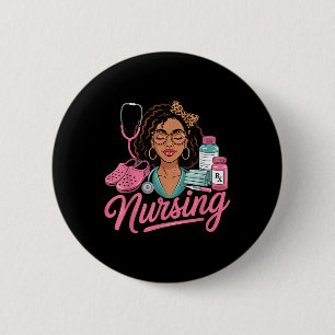 Black Melanin Nurse Afro Black History Hair Medici 2 Inch Round Button