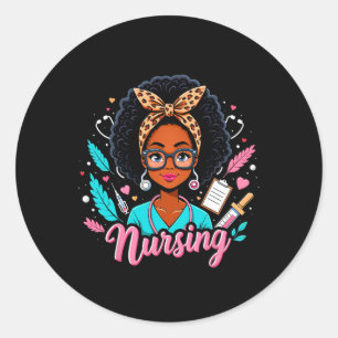 Black Melanin Nurse Black History Month Afro Hair Classic Round Sticker