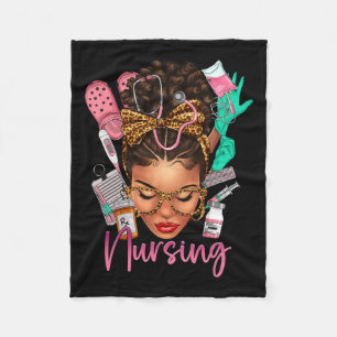 Black Melanin Nurse Black History Month Afro Hair Fleece Blanket
