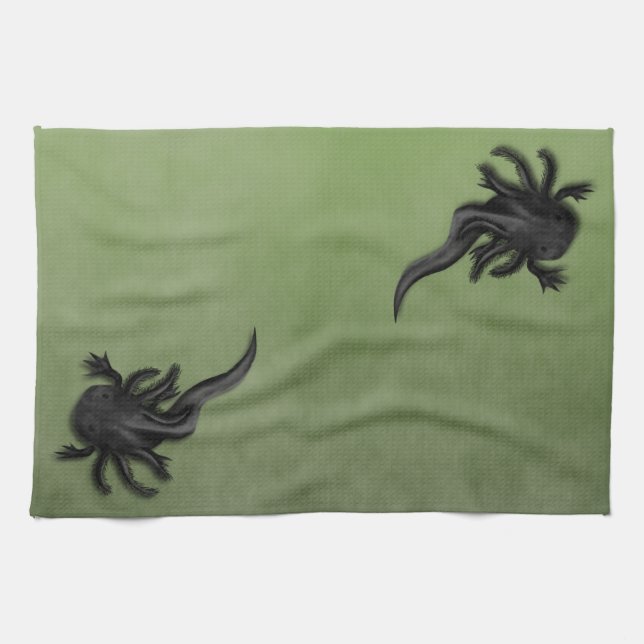 Black Melanoid Axolotl Art Kitchen Towel (Horizontal)