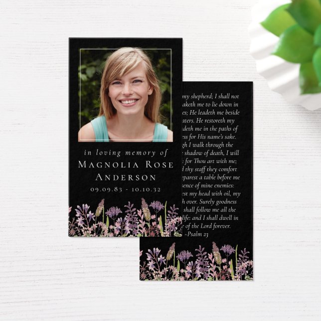 Black Memorial Card | Wildflower Lavender (Desk)
