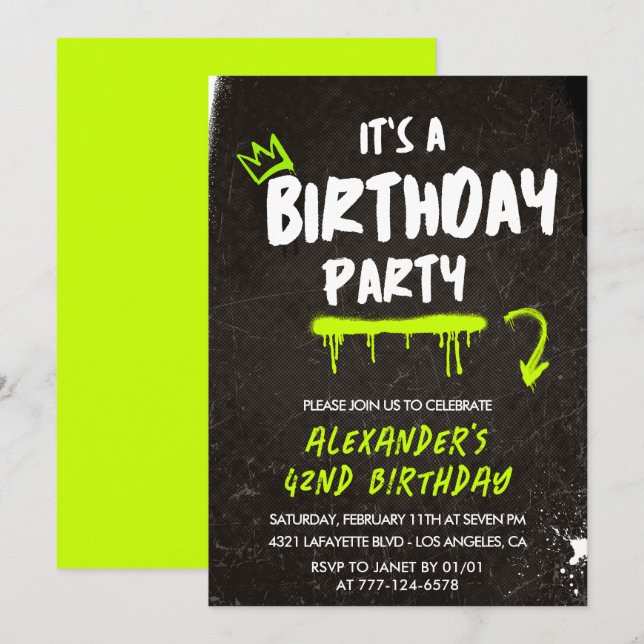 Black Men 42nd birthday invitations Graffiti Paint (Front/Back)