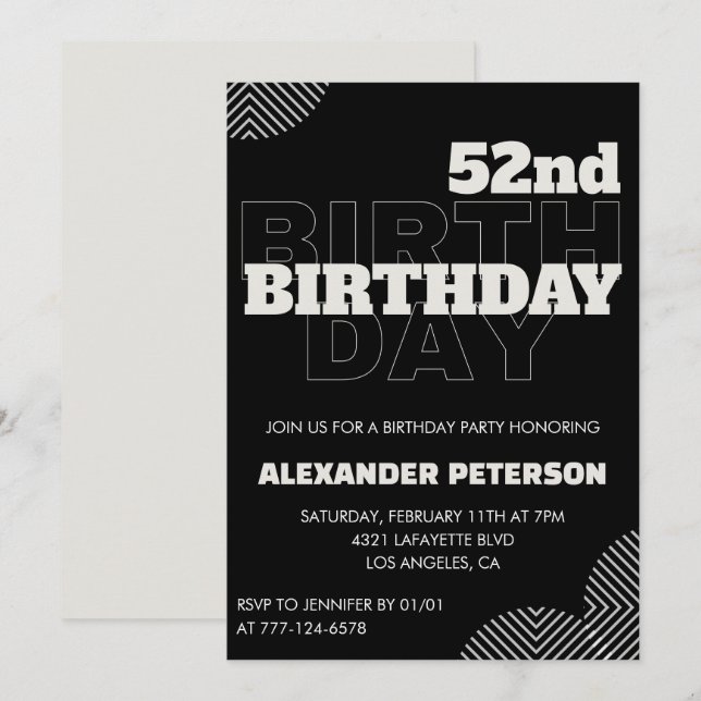 Black Men 52nd birthday Party invitations   (Front/Back)