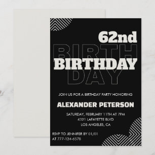 Black Men 62nd birthday Party invitations  
