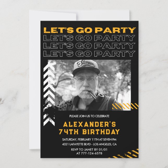 Black Men Let's go party 74th birthday Invitation (Front)