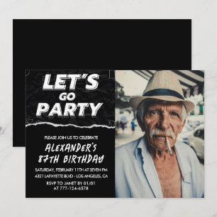 Black Men Photo LET'S GO PARTY 87th birthday  Invitation