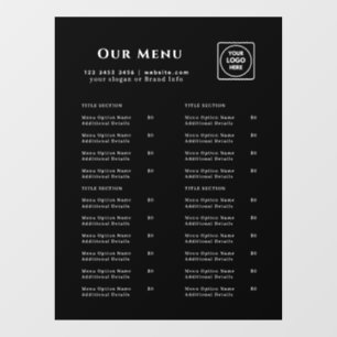 Black Menu   Personalized Cafe & Restaurant logo Window Cling