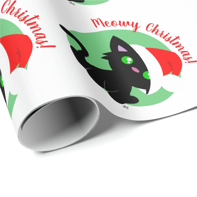 Black Meowy Christmas Kitty Wrapping Paper (Roll Corner)