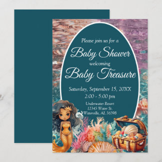Black Mermaid Baby Shower Invitation