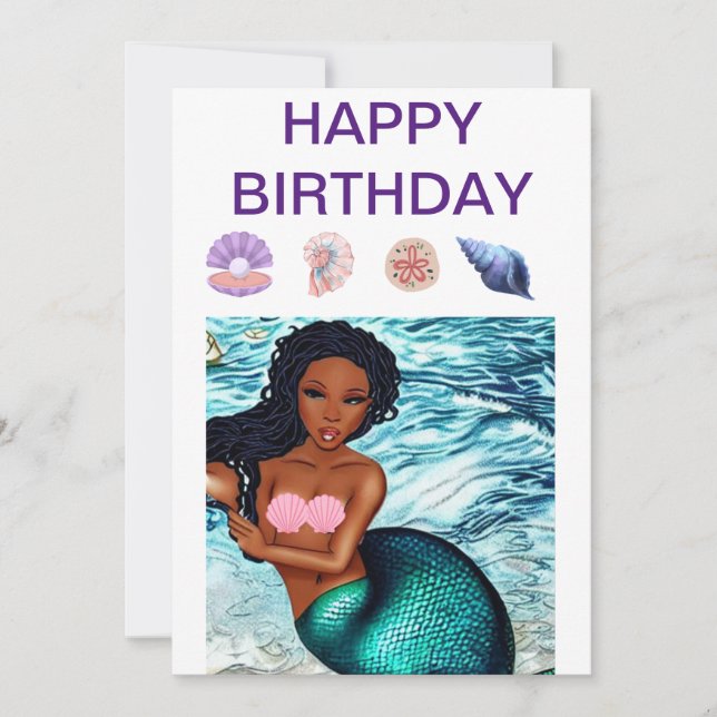 Black Mermaid beautiful brown skin seashells  Save The Date (Front)