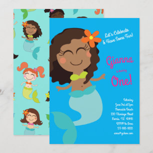 Black Mermaid Birthday Party for Kids Invitation
