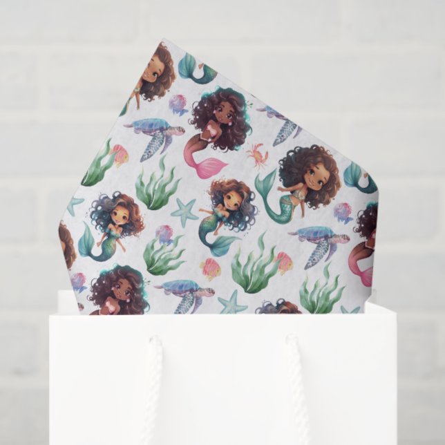 Black Mermaid Birthday Tissue Paper in White (Gift Bag)