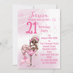 Black Mermaid Cocktail Birthday Party Invitation