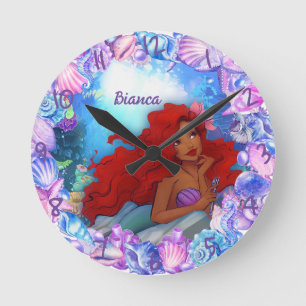 Black Mermaid Round Clock