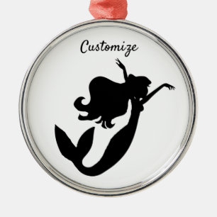 Black Mermaid Silhouette Thunder_Cove Metal Ornament